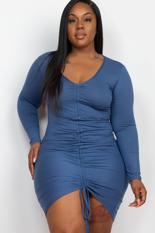 Curve Queen Plus Size Drawstring Ruched Front Bodycon Dress