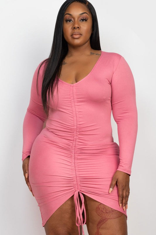 Curve Queen Plus Size Drawstring Ruched Front Bodycon Dress