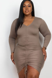 Curve Queen Plus Size Drawstring Ruched Front Bodycon Dress