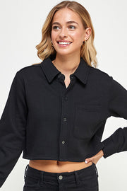 FLEECE BUTTON-UP CROPPED SWEATSHIRTS