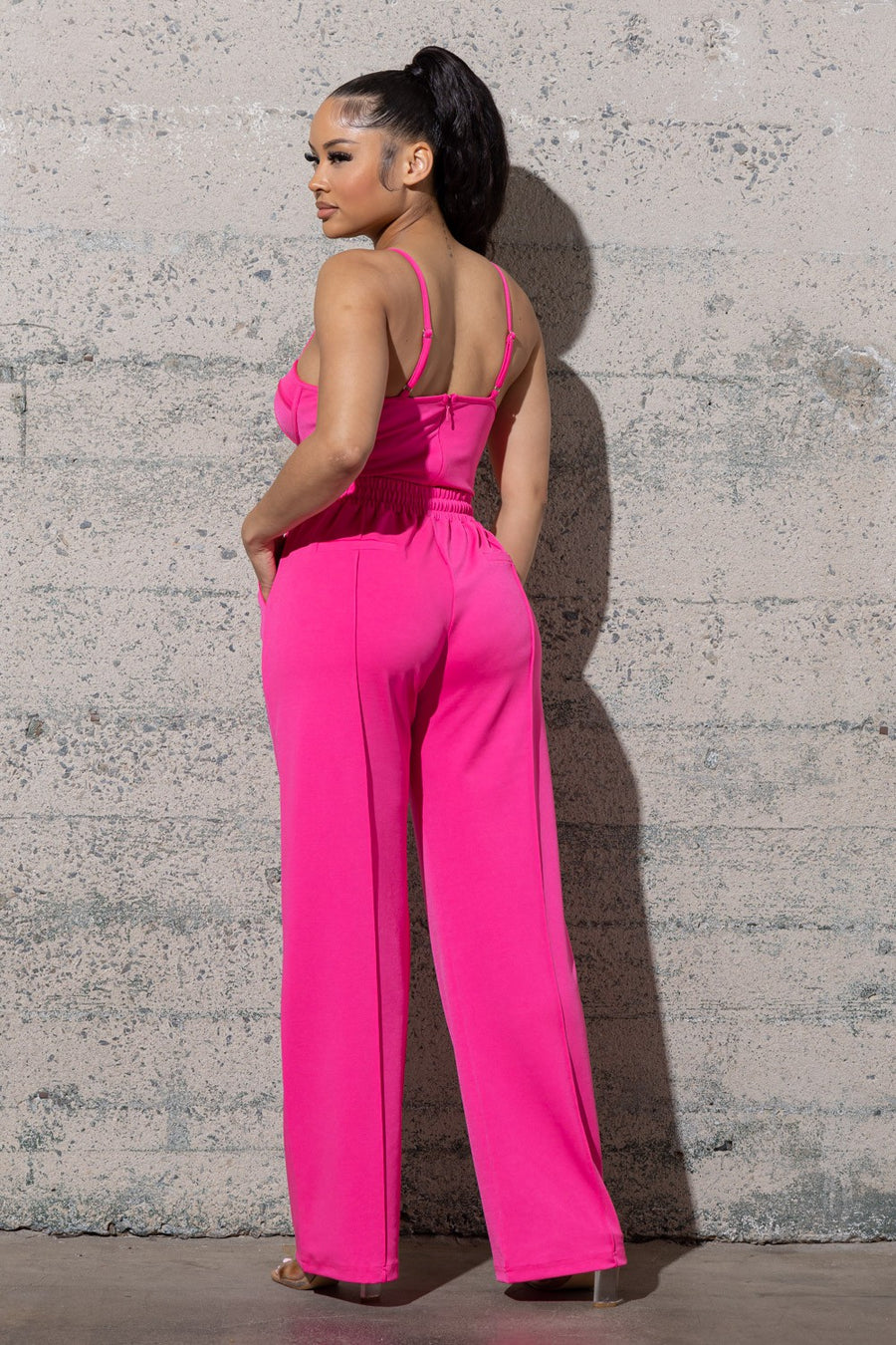 BUSTIER BODYSUITS W/ ELASTIC WAIST WIDE LEG PANTS