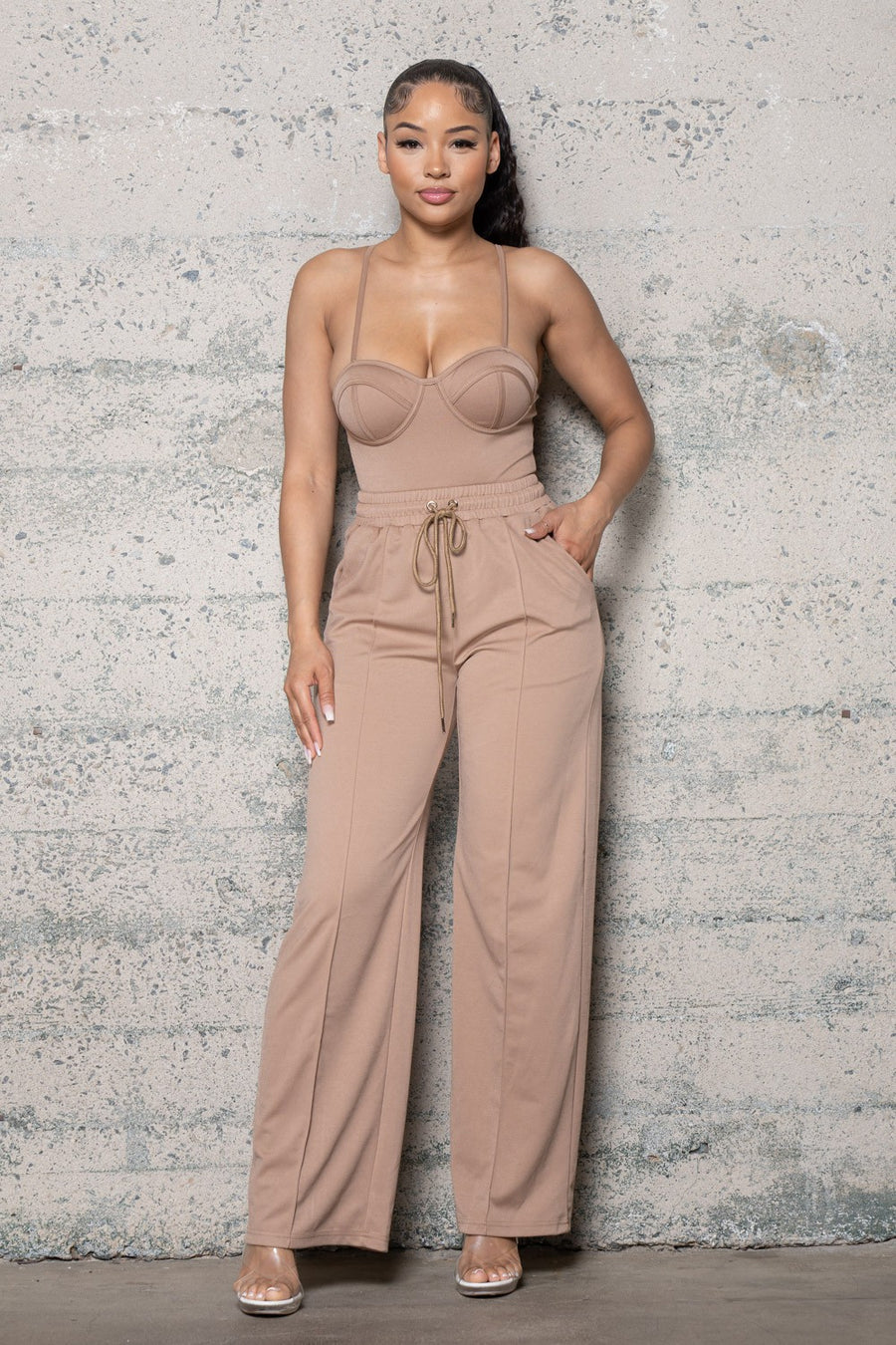 BUSTIER BODYSUITS W/ ELASTIC WAIST WIDE LEG PANTS