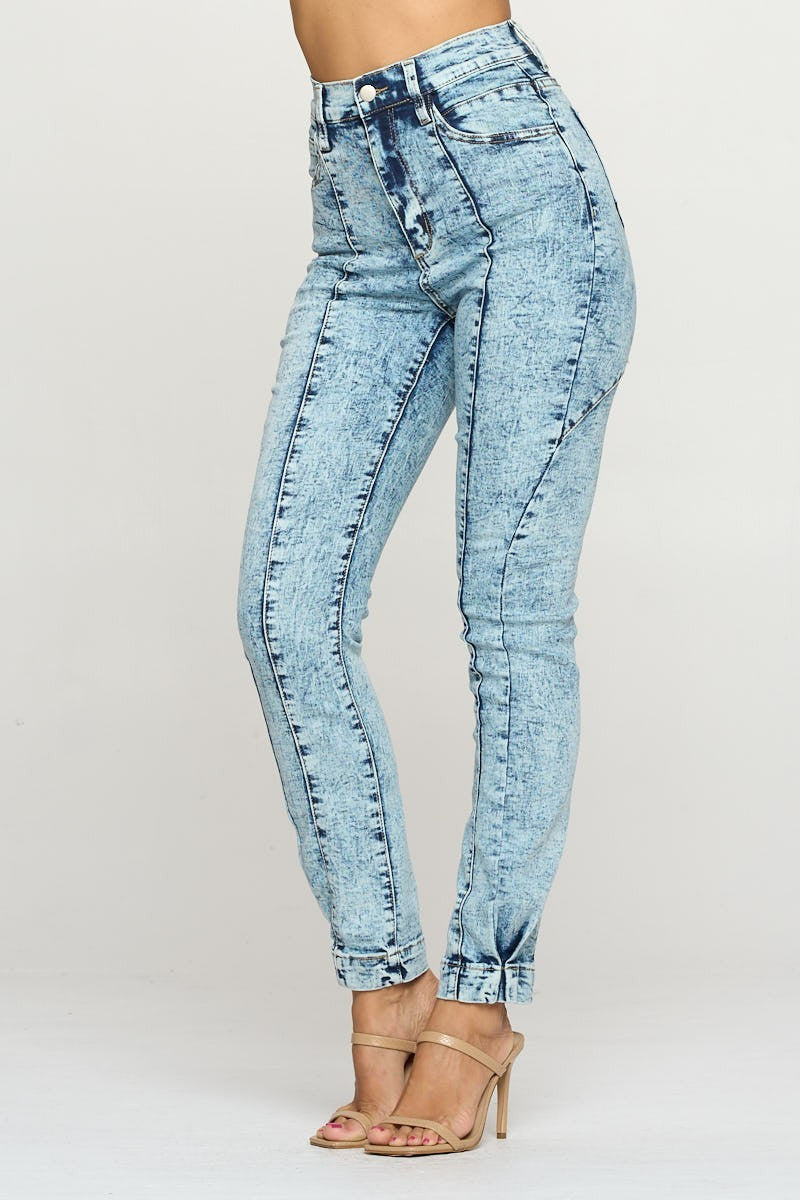 High rise cuffed super stretch denim jeans