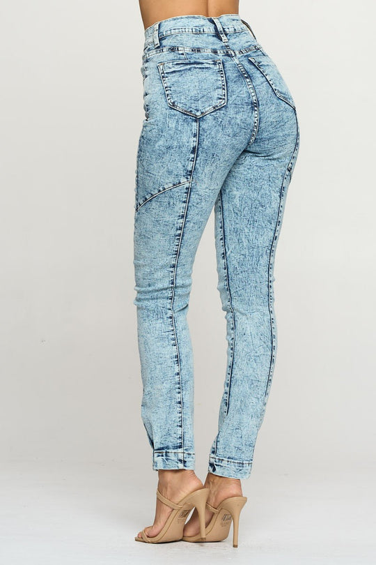High rise cuffed super stretch denim jeans