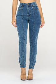 High rise cuffed super stretch denim jeans