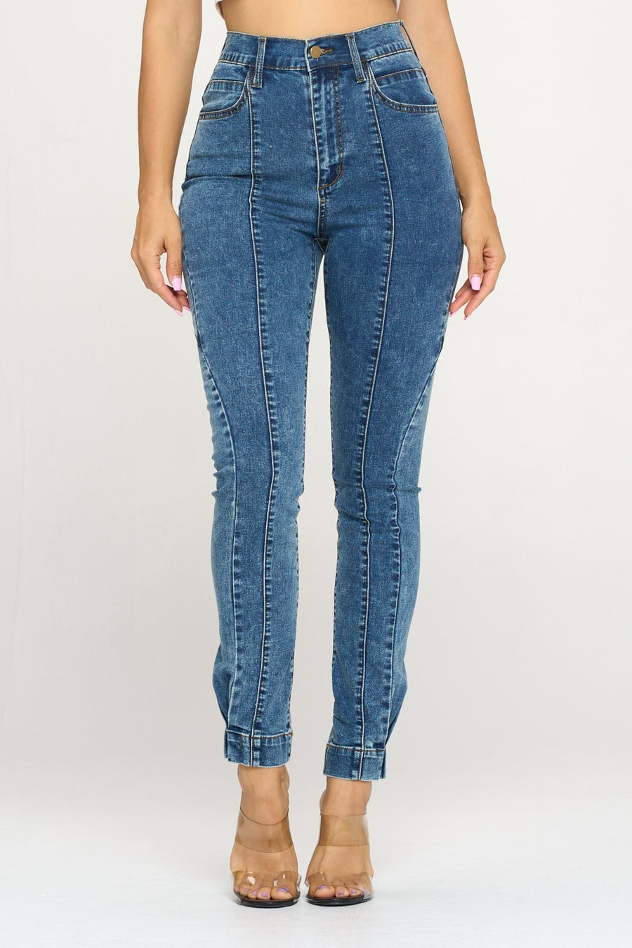 High rise cuffed super stretch denim jeans