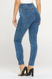 High rise cuffed super stretch denim jeans