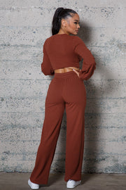 Miss Kay L/S Knot Crop Top and Pants Set