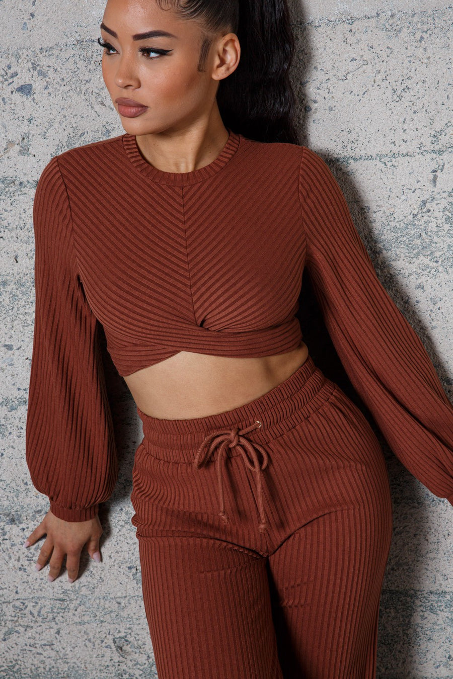 Miss Kay L/S Knot Crop Top and Pants Set