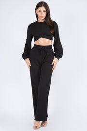 Miss Kay L/S Knot Crop Top and Pants Set