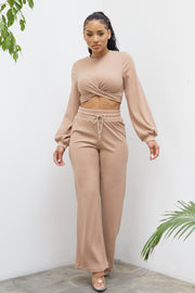 Miss Kay L/S Knot Crop Top and Pants Set