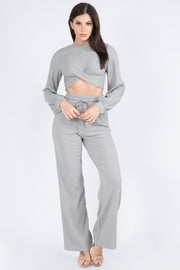 Miss Kay L/S Knot Crop Top and Pants Set