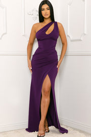 J'ADORE INCLINED SHOULDER RUCHED MAXI DRESS