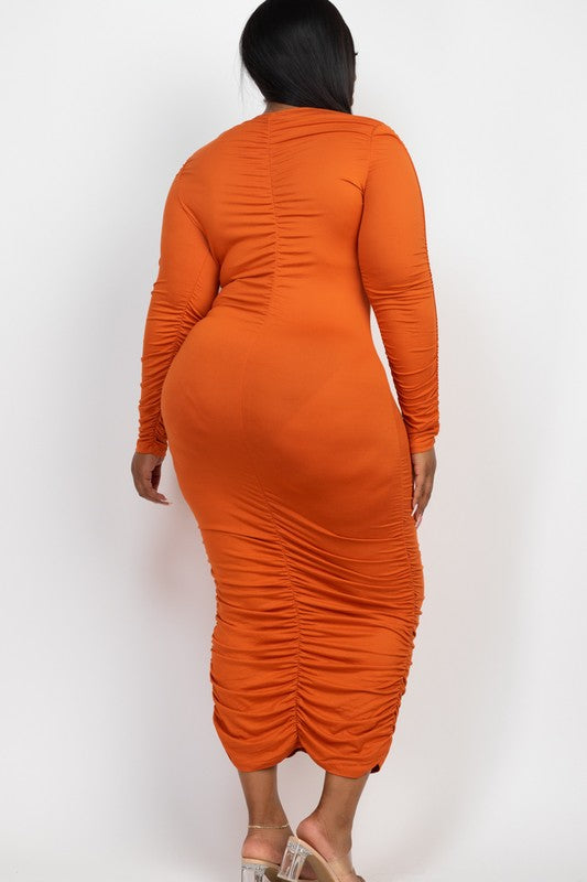 Curvy Love Ruched Long Sleeve Midi Dress