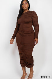 Curvy Love Ruched Long Sleeve Midi Dress