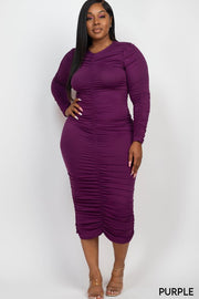 Curvy Love Ruched Long Sleeve Midi Dress