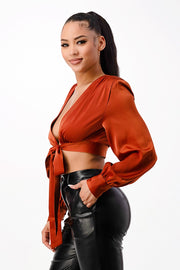 TW0 WAY WAIST TIE SATIN CROPPED TOP