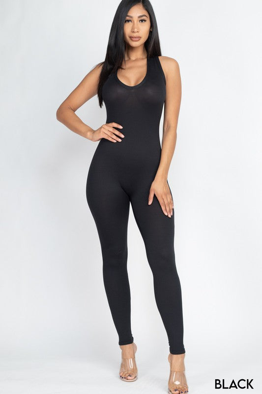 Scoop Neck Racer Back Bodycon Jumpsuits