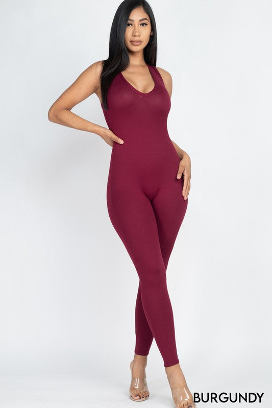 Scoop Neck Racer Back Bodycon Jumpsuits