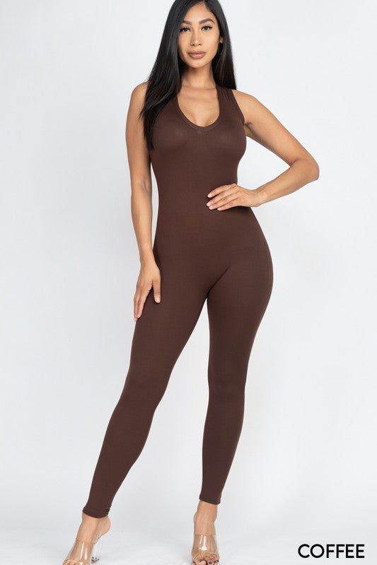 Scoop Neck Racer Back Bodycon Jumpsuits