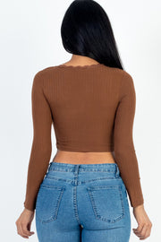 Princess Lace Trim Long Sleeve Ribbed Crop Top