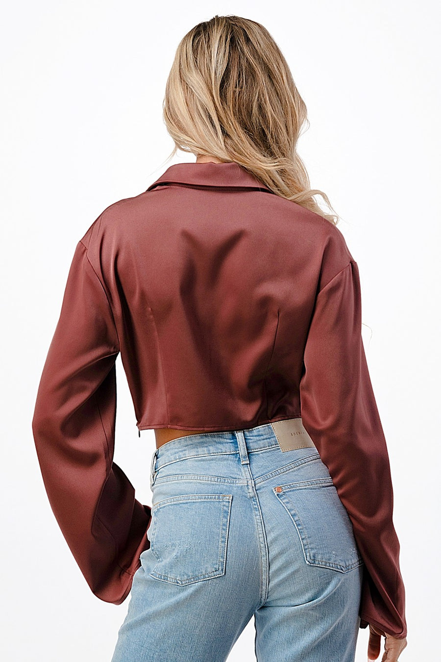 SATIN TWISTED FRONT CROPPED SHIRT