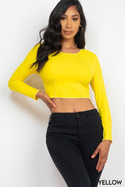 BASIC Long sleeve Exposed Seam Crop Tops