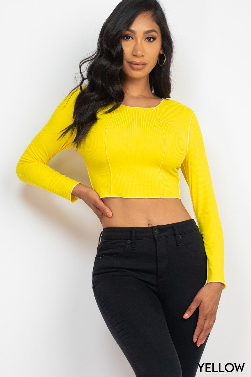 BASIC Long sleeve Exposed Seam Crop Tops