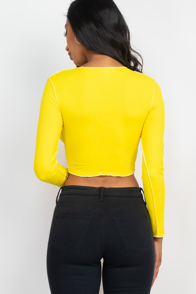 BASIC Long sleeve Exposed Seam Crop Tops