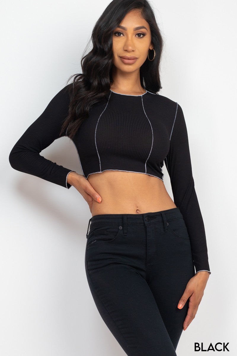 BASIC Long sleeve Exposed Seam Crop Tops