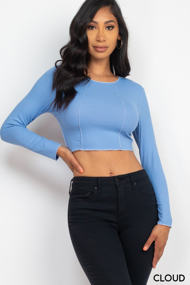 BASIC Long sleeve Exposed Seam Crop Tops