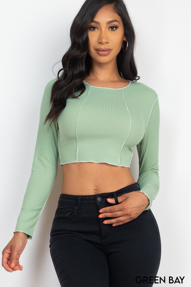 BASIC Long sleeve Exposed Seam Crop Tops