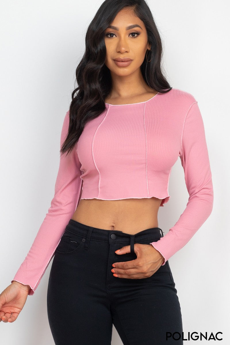 BASIC Long sleeve Exposed Seam Crop Tops