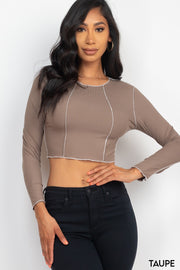 BASIC Long sleeve Exposed Seam Crop Tops