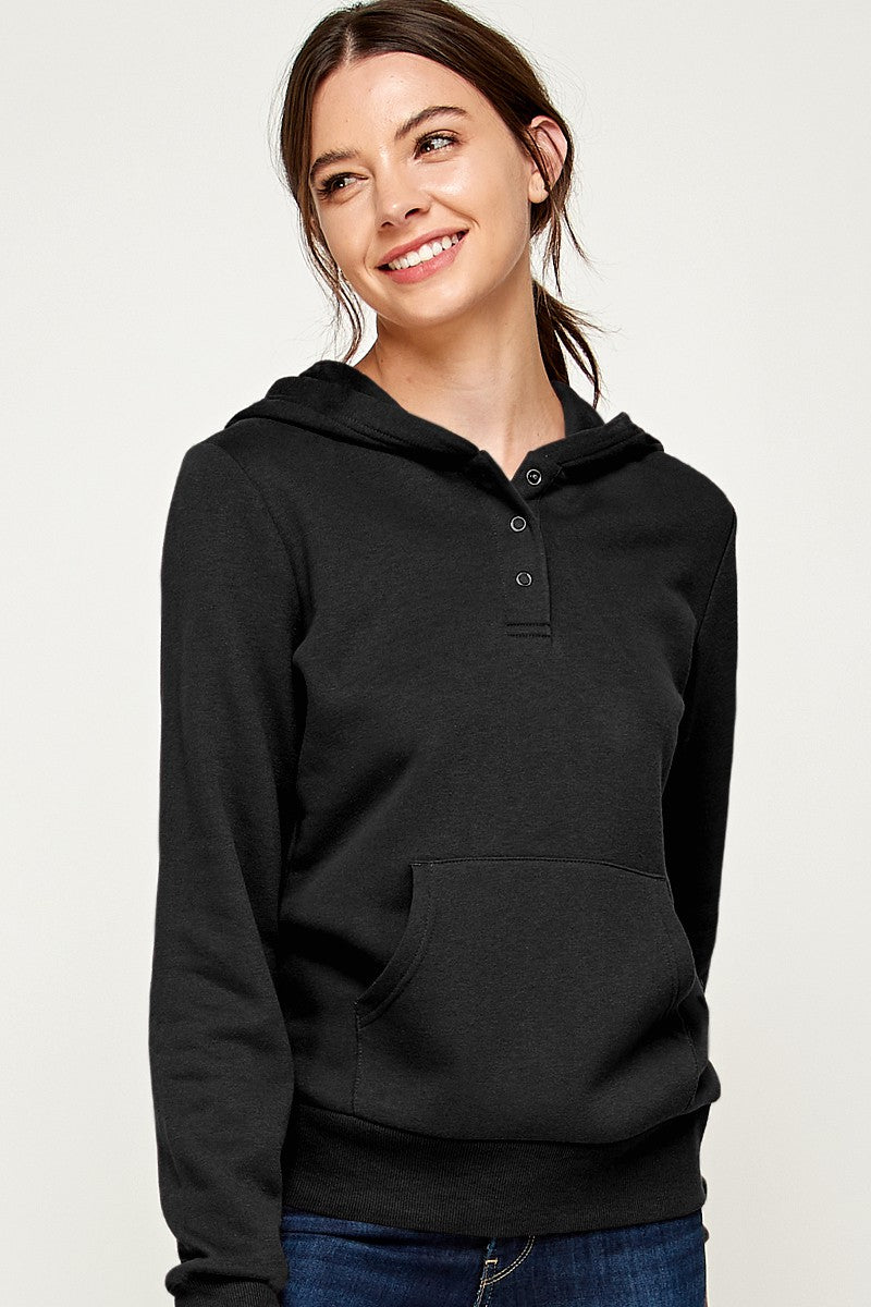 BASIC FLEECE PULLOVER WITH HENLEY SNAP BUTTON