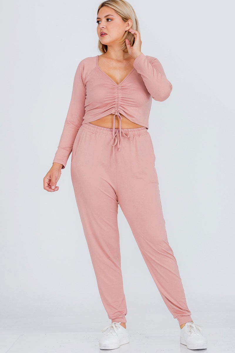 Plus Size Strap Ruched Top and Pants Set