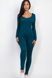 Scoop Neck Long Sleeve Bodycon catsuits Jumpsuits