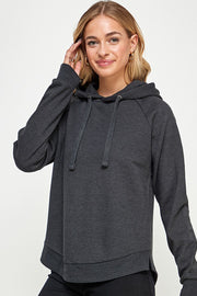 FLEECE PULLOVER HOODIE CURVED HEM WITH SLIT DETAIL