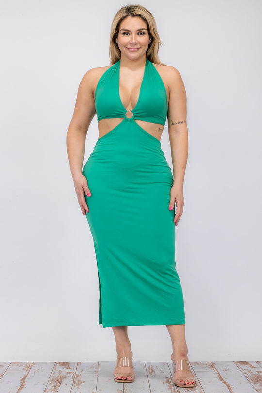 Plus Size Cut-out Split Thigh Midi Dresses