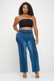 Color Block Straight Leg Plus Size Jeans