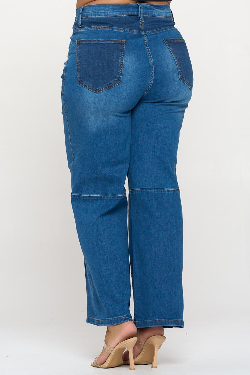 Color Block Straight Leg Plus Size Jeans