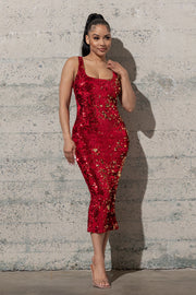 MIDI, STRETCHY SEQUINS VELVET BODYCON DRESSES