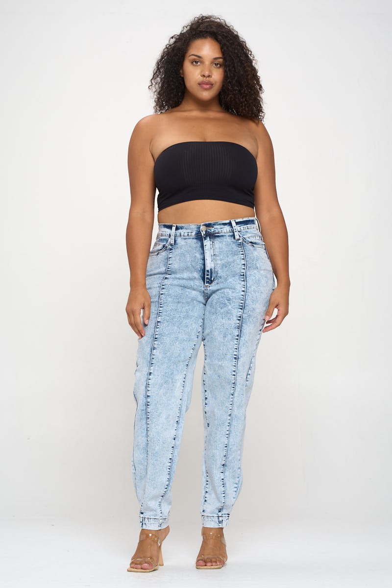 High Rise Stretch Cuffed Jeans