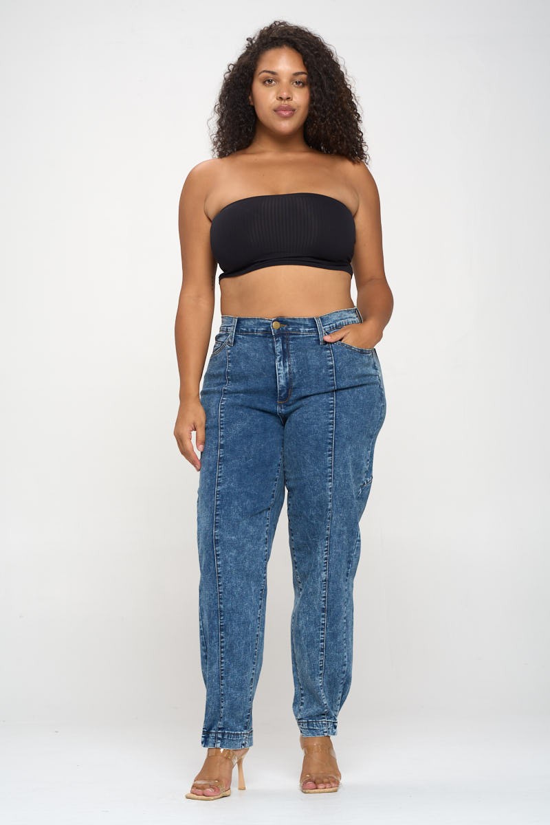 High Rise Stretch Cuffed Jeans