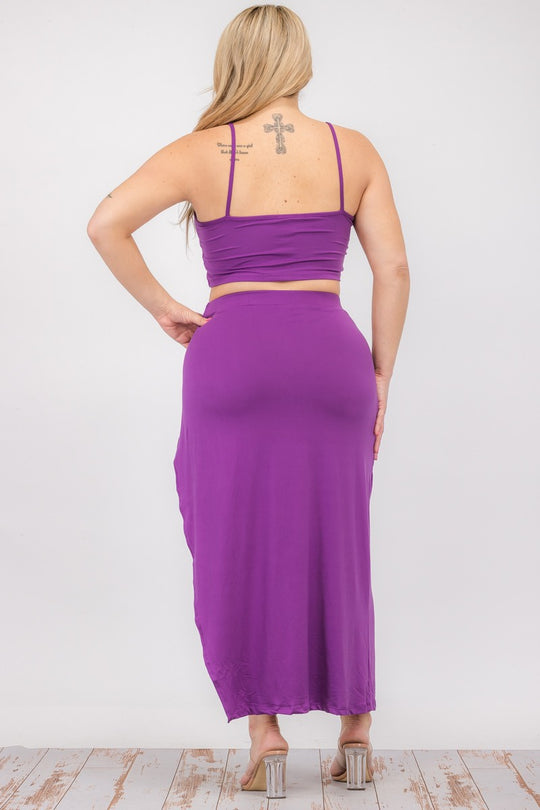 Plus Size Crop Cami & Split Thigh Maxi Skirt Set