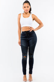 PLUS SIZE HIGH WAIST DISTRESSED MOTO JOGGERS