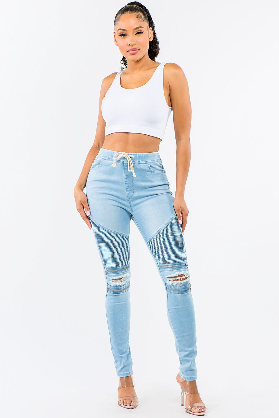 PLUS SIZE HIGH WAIST DISTRESSED MOTO JOGGERS