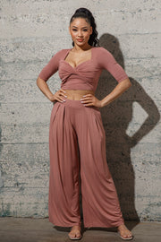 JERSY CROP TOP W/ WIDE LEG PANTS