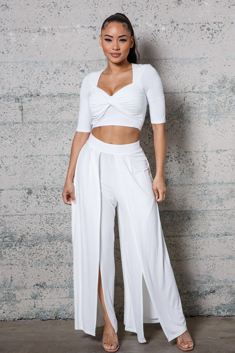 JERSY CROP TOP W/ WIDE LEG PANTS