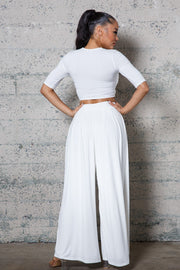 JERSY CROP TOP W/ WIDE LEG PANTS